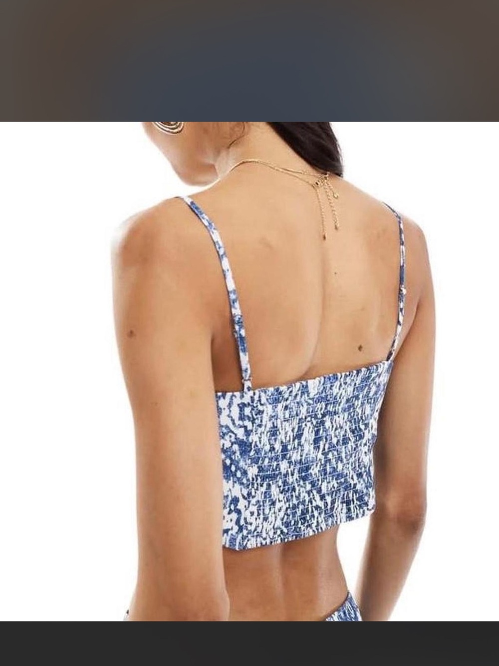 Abercrombie & Fitch Blue and White Smocked Crop Cami